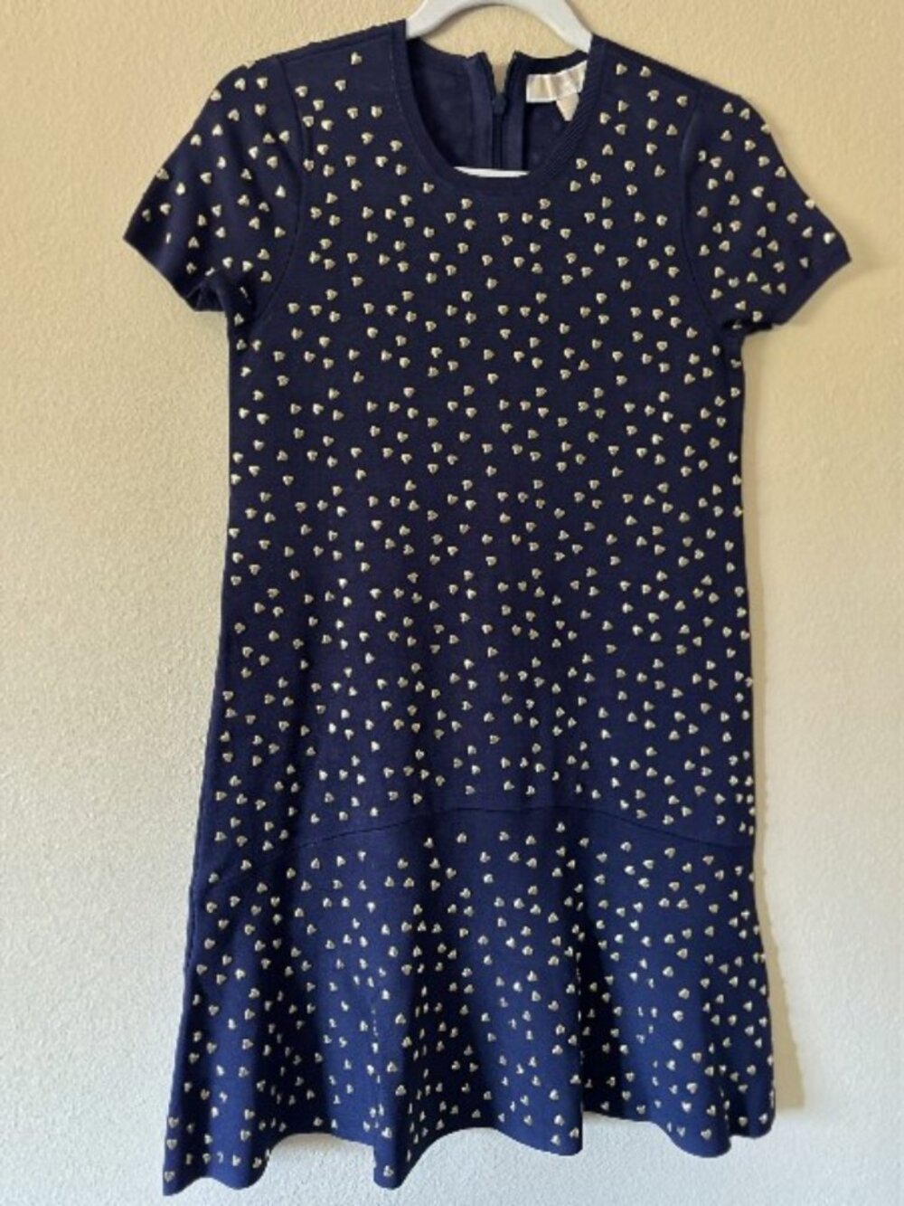 NWT Michael Michael Kors Navy Studded Heart Dress S Small A-Line Mini Glam $350
